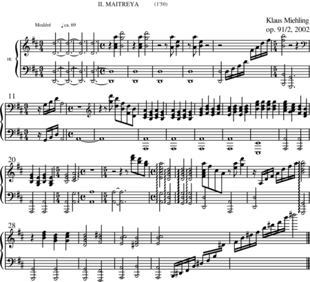 Miehling, Klaus: Chorlieder (5) nach Baghavat von Charles-Marie-René Leconte de Lisle - Chor>SSAATTBB+Hf+[Vl2+Vla+Vc+Kb]:118