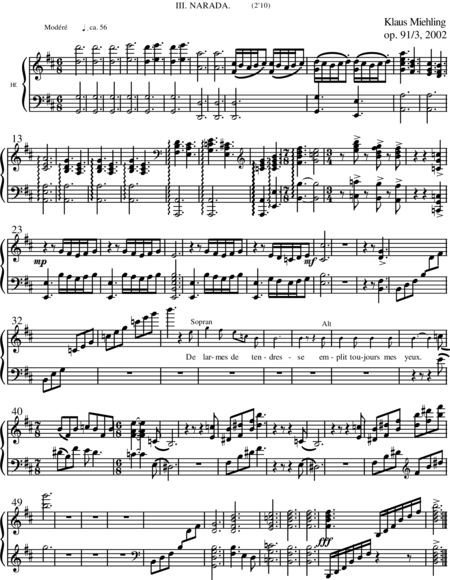 Miehling, Klaus: Chorlieder (5) nach Baghavat von Charles-Marie-René Leconte de Lisle - Chor>SSAATTBB+Hf+[Vl2+Vla+Vc+Kb]:119