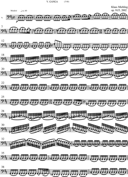 Miehling, Klaus: Chorlieder (5) nach Baghavat von Charles-Marie-René Leconte de Lisle - Chor>SSAATTBB+Hf+[Vl2+Vla+Vc+Kb]:136