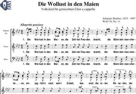 Brahms, Johannes: Die Wollust in den Maien (Volkslied) - Chor>SATB:0