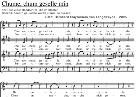 Anonymus, Unknown: Chume, chum, geselle mîn (Carmina burana) - Choir>SATB:0