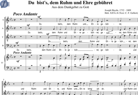 Haydn, (Franz) Joseph: Du bist´s, dem Ruhm und Ehre gebühret (Aus dem Danklied zu Gott) - Chor>SATB+Orgel:0