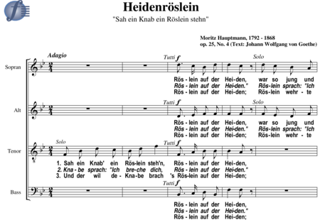 Hauptmann, Moritz: Heidenröslein ("Sah ein Knab ein Röslein stehn") - Chor>SATB:0