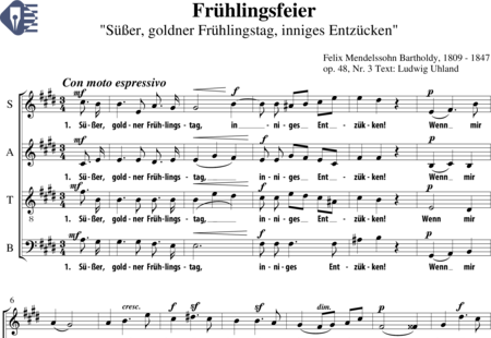 Mendelssohn Bartholdy, Felix: Frühlingsfeier 1 ("Süßer, gold´ner Frühlingstag") - Chor>SATB:0