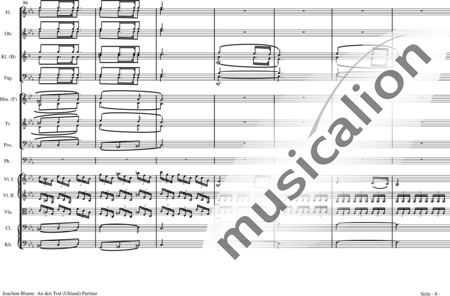 Blume, Joachim: An den Tod - Chor>SATB+[Fl2+Ob2+Klar2+Fg2]+[Hn2+Pos+Trp2]+Pk+[Vl2+Vla+Vc+Kb]:7