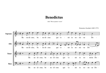 Scarlatti, Domenico: Messa quatuor vocum (Part 5: Benedictus) - Choir>SATB:0