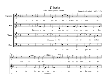 Scarlatti, Domenico: Messa quatuor vocum (Part 2: Gloria) - Choir>SATB:0