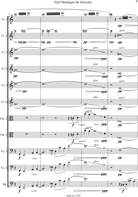 Große-Schware, Hermann: Madrigalse for Strings (5) - Violin 2+Viola 2+[Vlc2+Db]:6