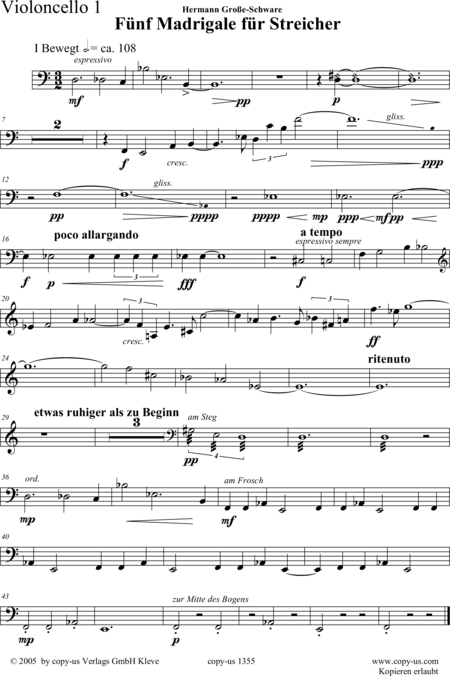 Große-Schware, Hermann: Madrigalse for Strings (5) - Violin 2+Viola 2+[Vlc2+Db]:103