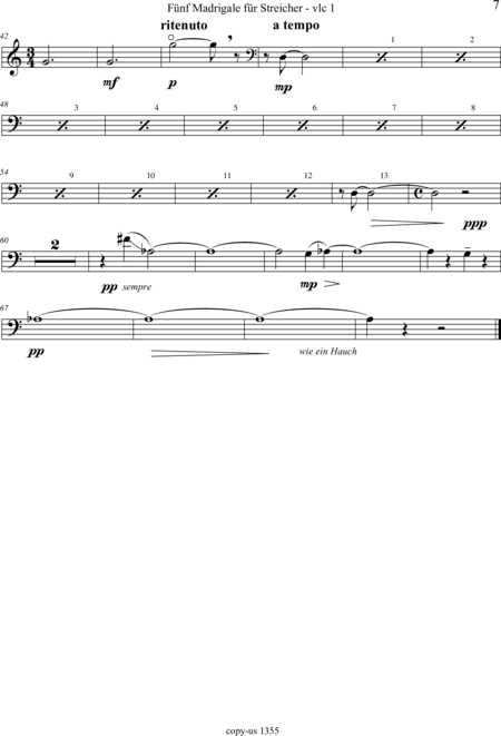Große-Schware, Hermann: Madrigalse for Strings (5) - Violin 2+Viola 2+[Vlc2+Db]:109