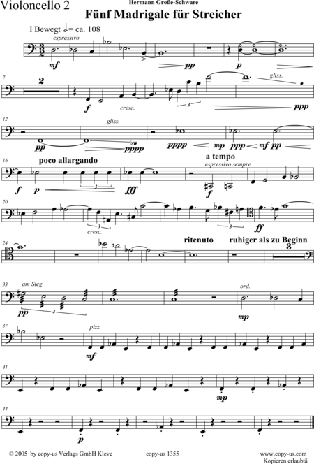 Große-Schware, Hermann: Madrigalse for Strings (5) - Violin 2+Viola 2+[Vlc2+Db]:110