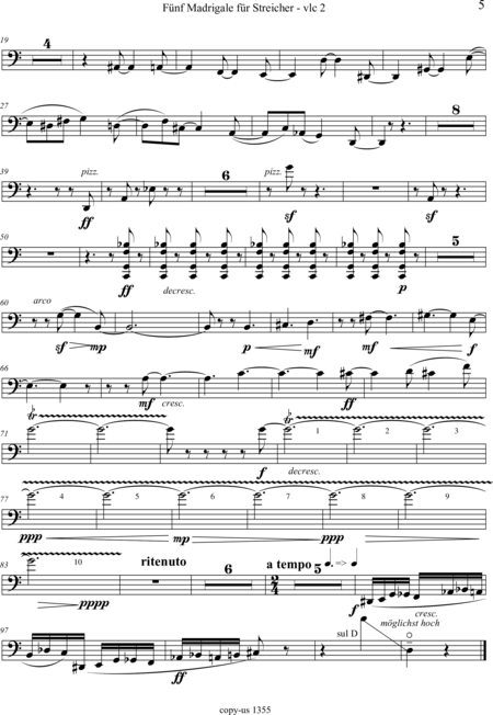 Große-Schware, Hermann: Madrigalse for Strings (5) - Violin 2+Viola 2+[Vlc2+Db]:114