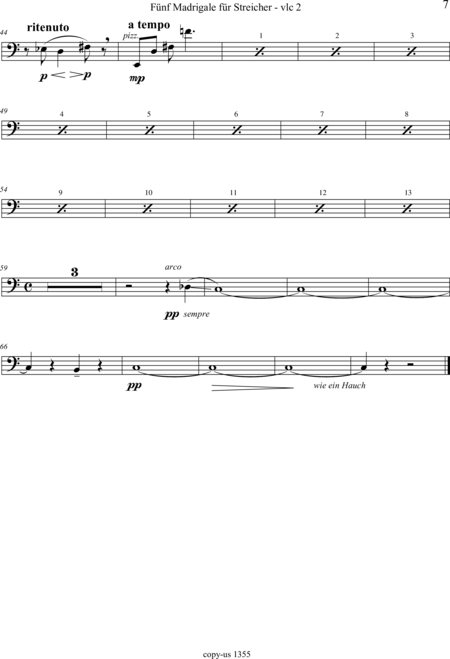 Große-Schware, Hermann: Madrigalse for Strings (5) - Violin 2+Viola 2+[Vlc2+Db]:116