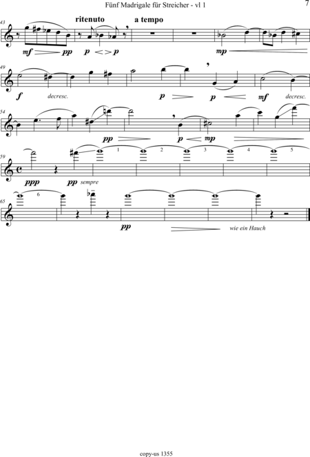 Große-Schware, Hermann: Madrigalse for Strings (5) - Violin 2+Viola 2+[Vlc2+Db]:123