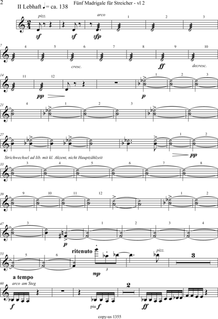 Große-Schware, Hermann: Madrigalse for Strings (5) - Violin 2+Viola 2+[Vlc2+Db]:125