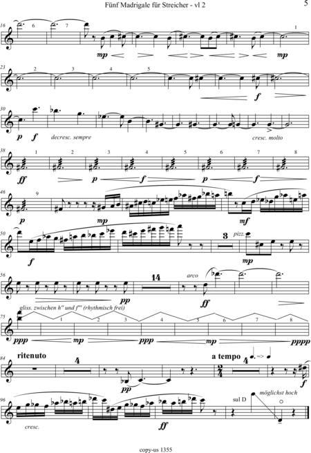 Große-Schware, Hermann: Madrigalse for Strings (5) - Violin 2+Viola 2+[Vlc2+Db]:128