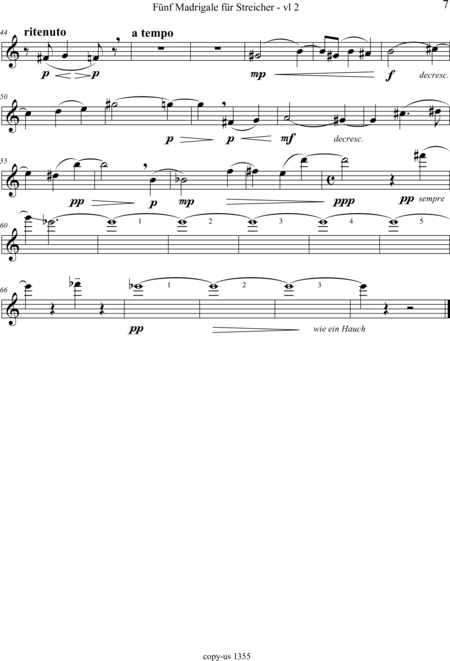Große-Schware, Hermann: Madrigalse for Strings (5) - Violin 2+Viola 2+[Vlc2+Db]:130
