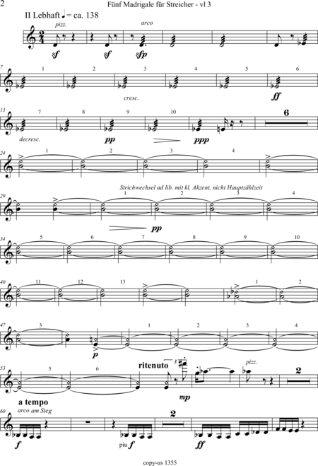 Große-Schware, Hermann: Madrigalse for Strings (5) - Violin 2+Viola 2+[Vlc2+Db]:132