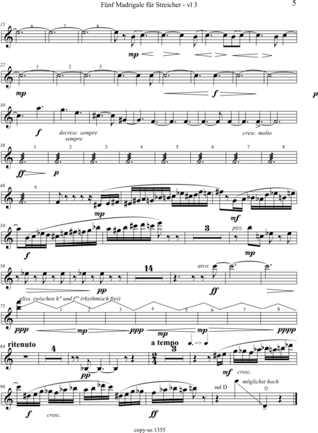 Große-Schware, Hermann: Madrigalse for Strings (5) - Violin 2+Viola 2+[Vlc2+Db]:135