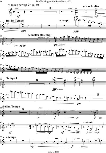 Große-Schware, Hermann: Madrigalse for Strings (5) - Violin 2+Viola 2+[Vlc2+Db]:136