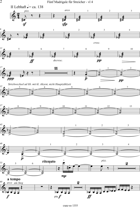 Große-Schware, Hermann: Madrigalse for Strings (5) - Violin 2+Viola 2+[Vlc2+Db]:139