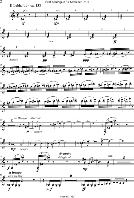 Große-Schware, Hermann: Madrigalse for Strings (5) - Violin 2+Viola 2+[Vlc2+Db]:146
