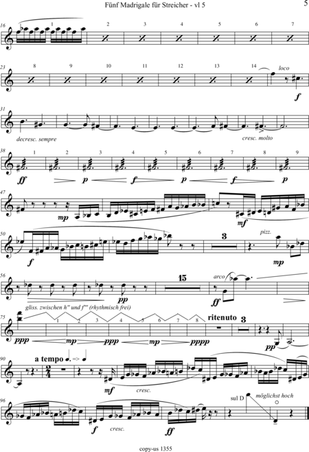 Große-Schware, Hermann: Madrigalse for Strings (5) - Violin 2+Viola 2+[Vlc2+Db]:149