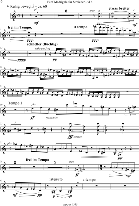 Große-Schware, Hermann: Madrigalse for Strings (5) - Violin 2+Viola 2+[Vlc2+Db]:157
