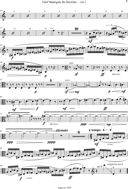 Große-Schware, Hermann: Madrigalse for Strings (5) - Violin 2+Viola 2+[Vlc2+Db]:163