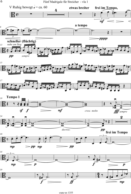 Große-Schware, Hermann: Madrigalse for Strings (5) - Violin 2+Viola 2+[Vlc2+Db]:164
