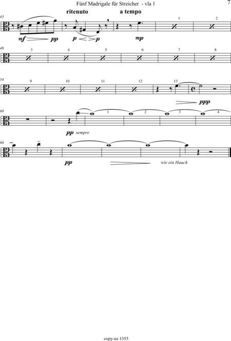 Große-Schware, Hermann: Madrigalse for Strings (5) - Violin 2+Viola 2+[Vlc2+Db]:165