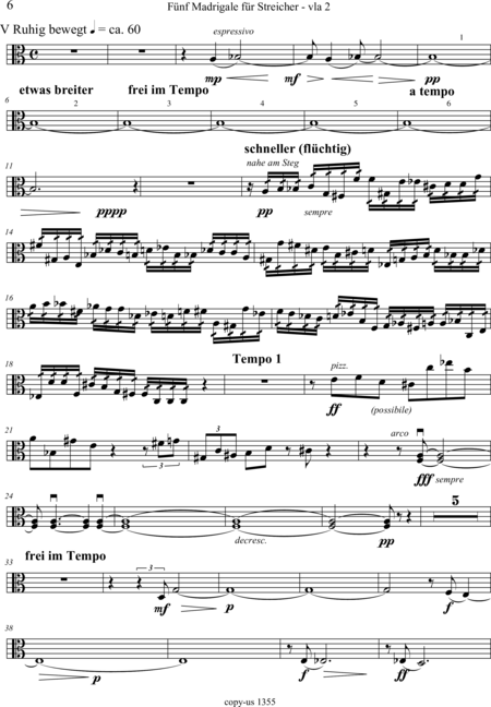 Große-Schware, Hermann: Madrigalse for Strings (5) - Violin 2+Viola 2+[Vlc2+Db]:171