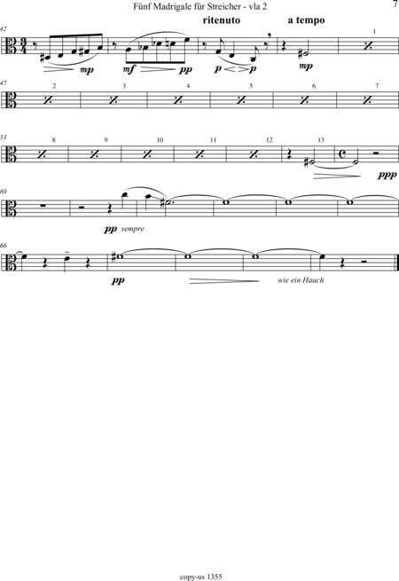 Große-Schware, Hermann: Madrigalse for Strings (5) - Violin 2+Viola 2+[Vlc2+Db]:172