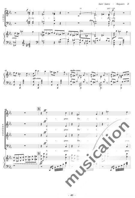 Saint-Saëns, Camille: Messe de Requiem: Agnus Dei Nr. 8 - Solo>Sop/Ten/Bass+Chor>SATB+Kl:3