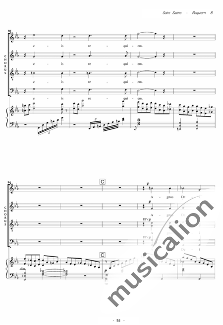 Saint-Saëns, Camille: Messe de Requiem: Agnus Dei Nr. 8 - Solo>Sop/Ten/Bass+Chor>SATB+Kl:5