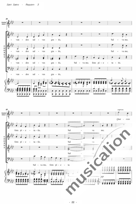 Saint-Saëns, Camille: Messe de Requiem: Rex Tremendae Nr. 3 - Solo>Sop/Ten/Bass+Chor>SATB+Kl:4