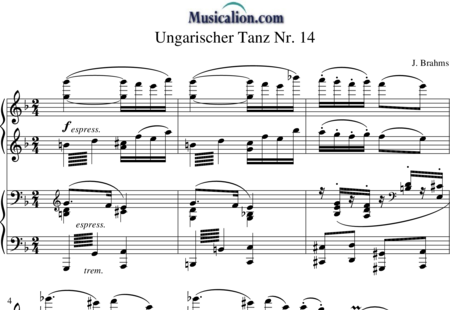 Brahms, Johannes: Hungarian Dance No. 14 - Piano>4manos:0