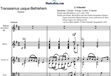 Schnabel, Joseph Ignaz: Transeamus - Chor>SATB+Gitarre+[Bfl+Fg]+Vph+[Vl+Kb]:0