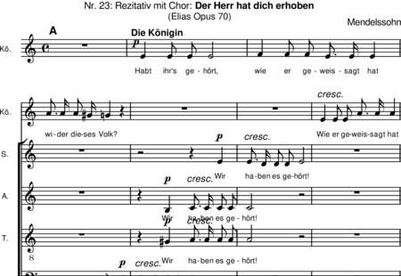 Mendelssohn Bartholdy, Felix: Der Herr hat dich erhoben (Rezitativ mit Chor) - Solo>Alt+Chor>SATB:0