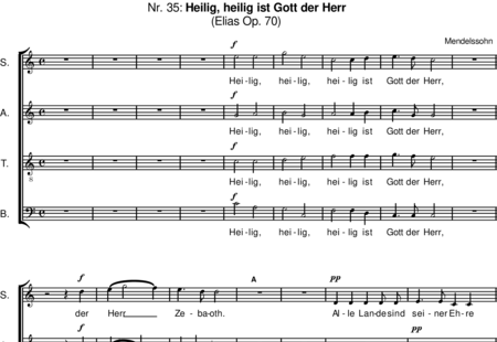 Mendelssohn Bartholdy, Felix: Heilig ist Gott, der Herr Zebaoth (Choral parts) - Choir>SATB:0