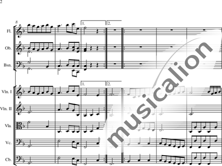 Drewes, Michael: Minué libremente segün Mozart - Flauta 2+Oboe 2+[Clar+Fg2]+[Cr2+Trp2]+Tp+[Vl2+Vla+Vc+Cb]:2