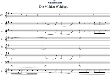 Smetana, Bedrich (Friedrich): Die Moldau Waldjagd - Flöte 2+Horn 4+[Ob2+Klar2+Fg2]+[Pos2+Tb2]+[Vl2+Vla+Vc]:0