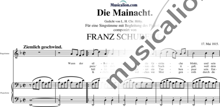 Schubert, Franz (Peter): Die Mainacht - Solo>X+Klavier:0