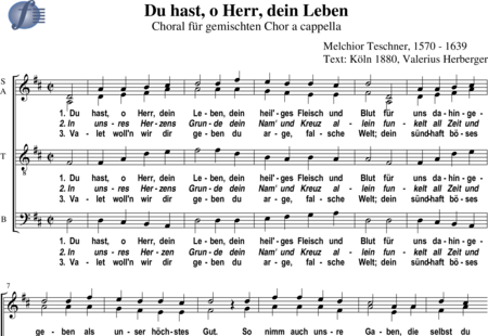 Teschner, Melchior: Du hast, o Herr, dein Leben 1 (Choral) - Chor>SATB:0