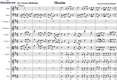 Händel, Georg Friedrich: Messias: 42. Chorus "Halleluja" - Coro>SATB+[Ob+Fg]+Trp2+BC+[Vl2+Vla+Vc]:0