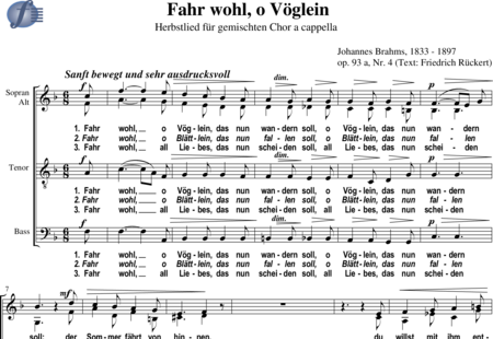 Brahms, Johannes: Herbstlied ("Fahr wohl, o Vöglein") - Chor>SATB:0
