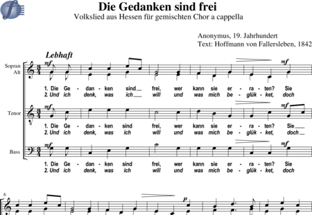 Anónimo, desconocido: Die Gedanken sind frei 1 (Folk Song) - Coro>SATB:0