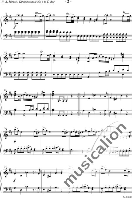 Mozart, Wolfgang Amadeus: Kirchensonate No.  4 (Epistle Sonata, Sonata da Chiesa, Church Sonata) in D Majo - Organ:2