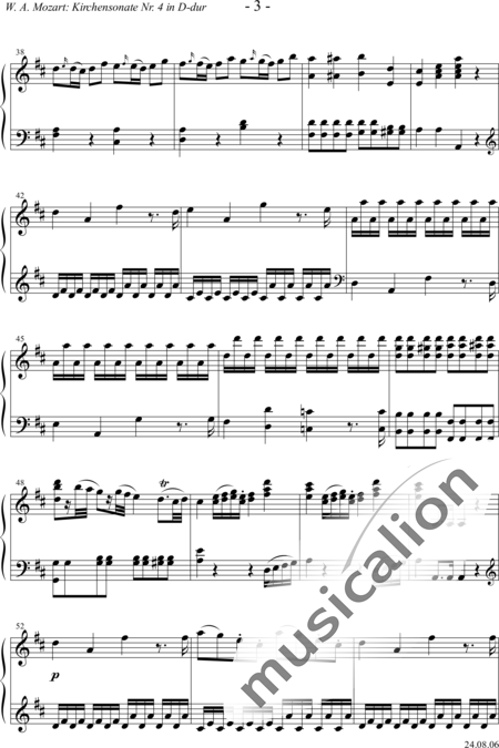 Mozart, Wolfgang Amadeus: Kirchensonate No.  4 (Epistle Sonata, Sonata da Chiesa, Church Sonata) in D Majo - Organ:3