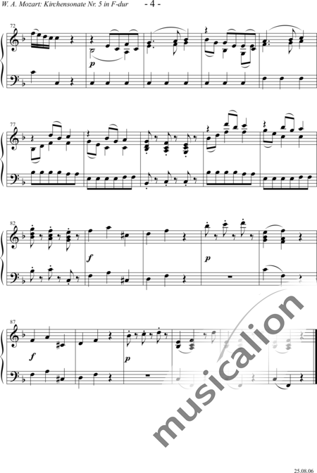 Mozart, Wolfgang Amadeus: Sonata de Iglesia Nr. 5 en Fa mayor (arreglo para órgano solo) - Órgano:4